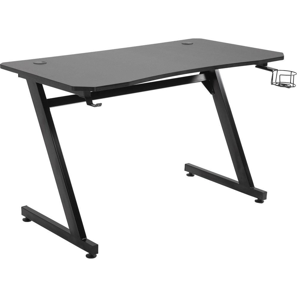 Maplin Plus Steel Frame Gaming Desk Writing Table with Cup / Headphone Holder & Adjustable Feet - Black