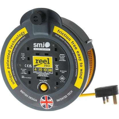 SMJ Electrical 4 Socket Reel Pro Cassette Extension Lead Cable Reel - 10m