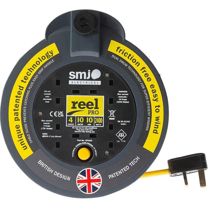 SMJ Electrical 4 Socket Reel Pro Cassette Extension Lead Cable Reel - 10m