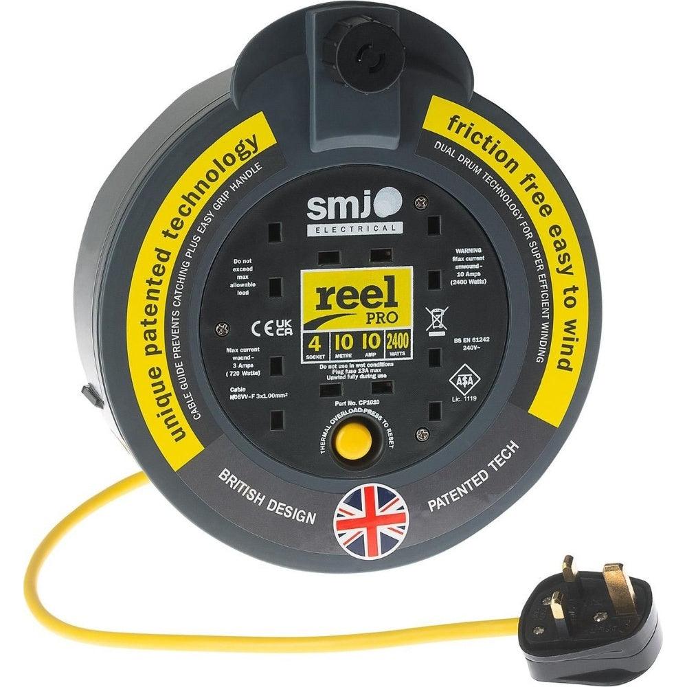 SMJ Electrical 4 Socket Reel Pro Cassette Extension Lead Cable Reel - 10m