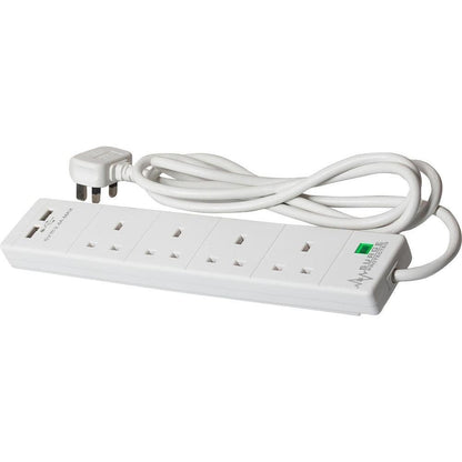 SMJ 2m 4 Socket 13A plus 2x USB-A Ports Extension Lead