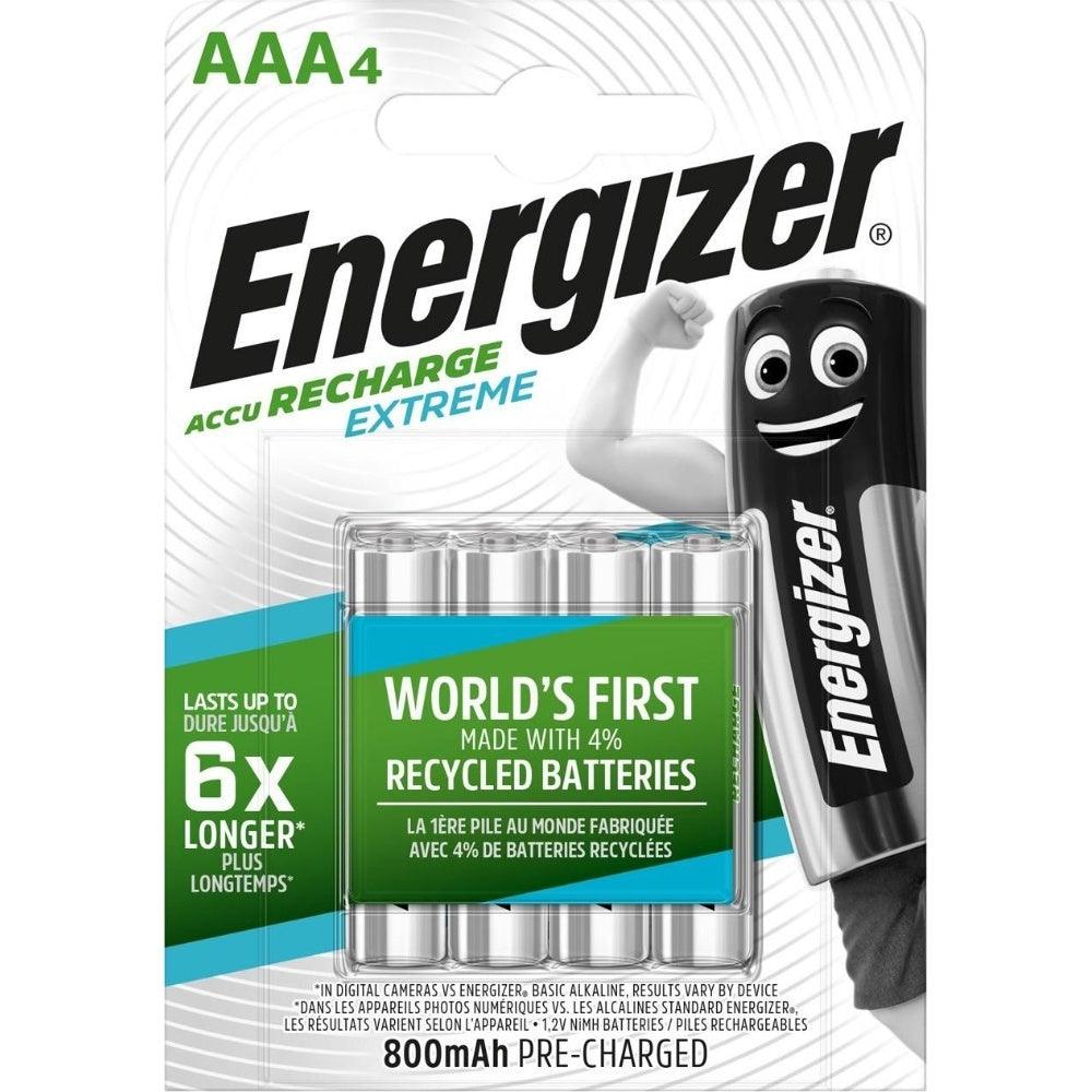 Energizer AAA 800mAh Recharge Extreme Rechargeable NiMH Batteries - Pack of 4