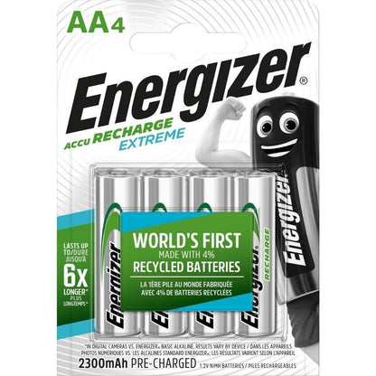 Energizer AA 2300mAh Recharge Extreme Rechargable NiMH Batteries - Pack of 4