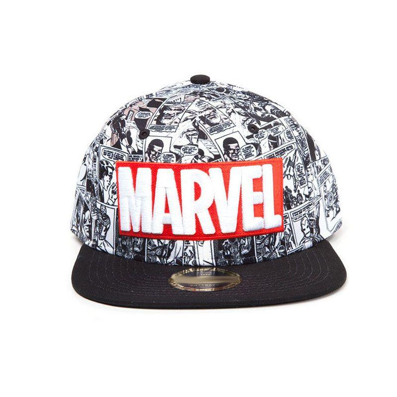 MARVEL COMICS Logo and Comic Pattern Snapback Baseball Cap Multi-colour