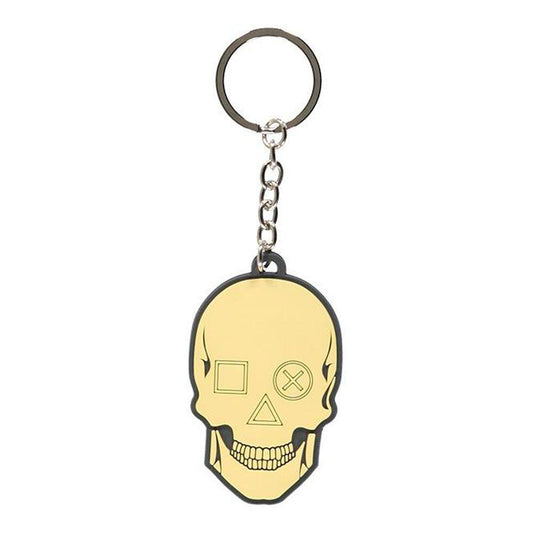 SONY Playstation Biker Skull Rubber Keychain Unisex Yellow/Black