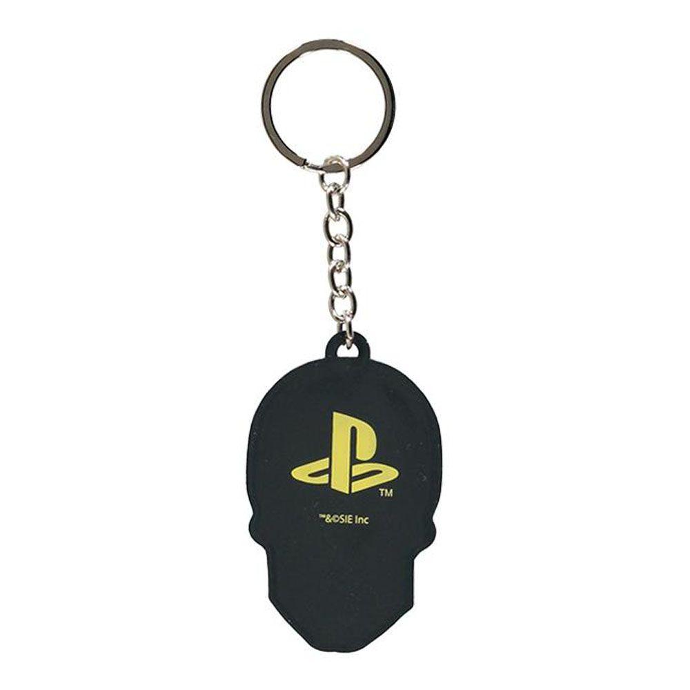 SONY Playstation Biker Skull Rubber Keychain Unisex Yellow/Black