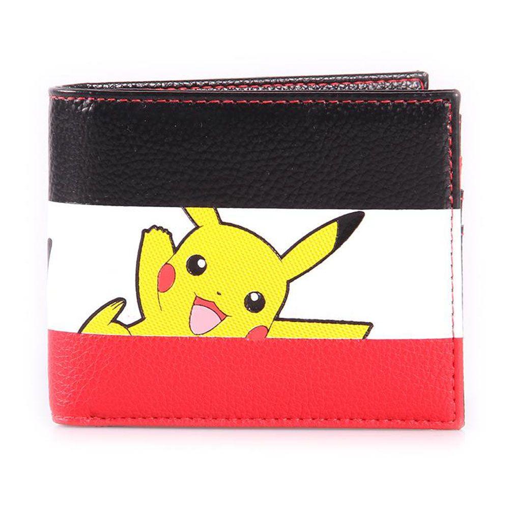 POKEMON Pikachu Striped Tri-colour All-Over Print Bi-fold Wallet Male Multi-colour