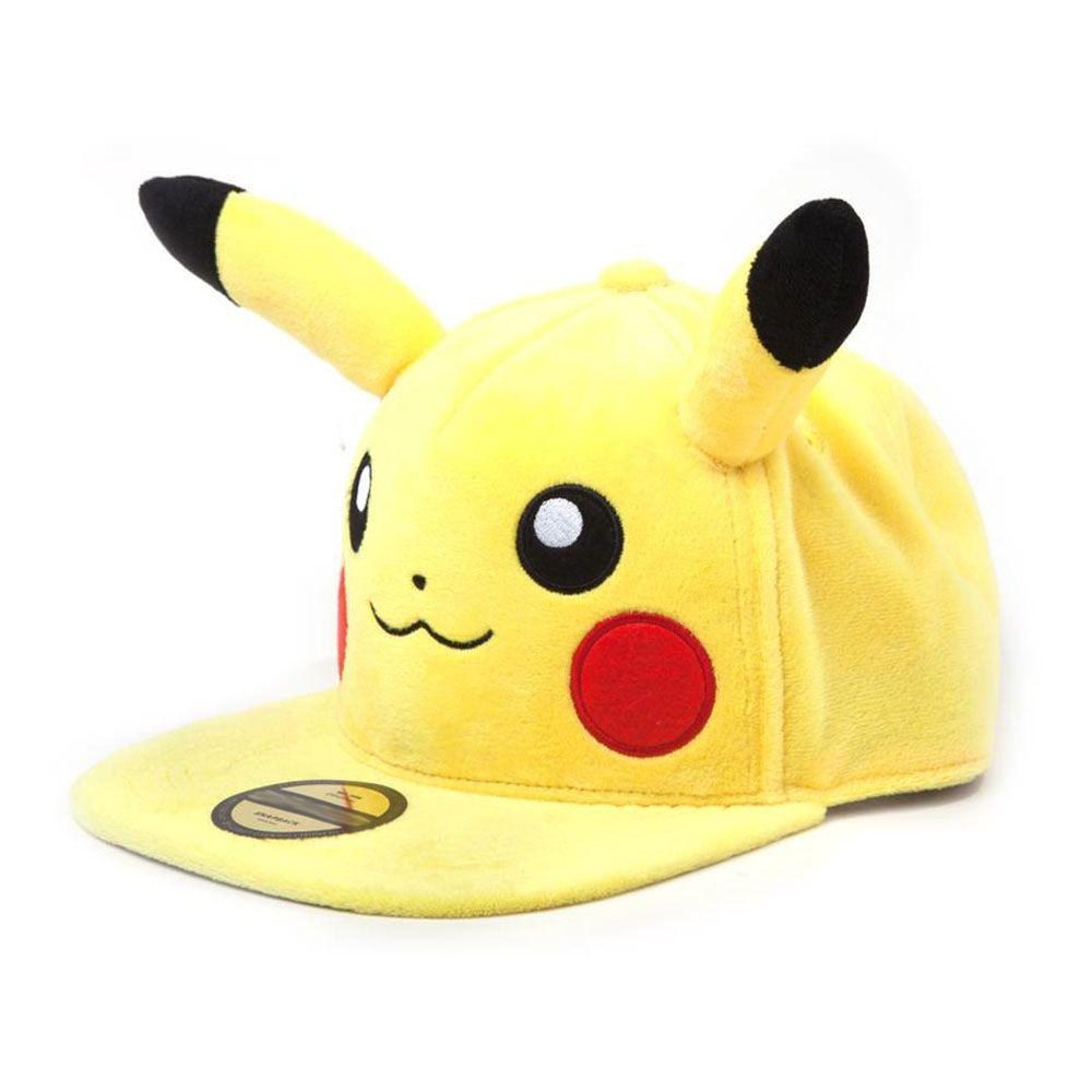 POKEMON Pikachu Plush with Ears Snapback Baseball Cap Unisex Yellow/Black