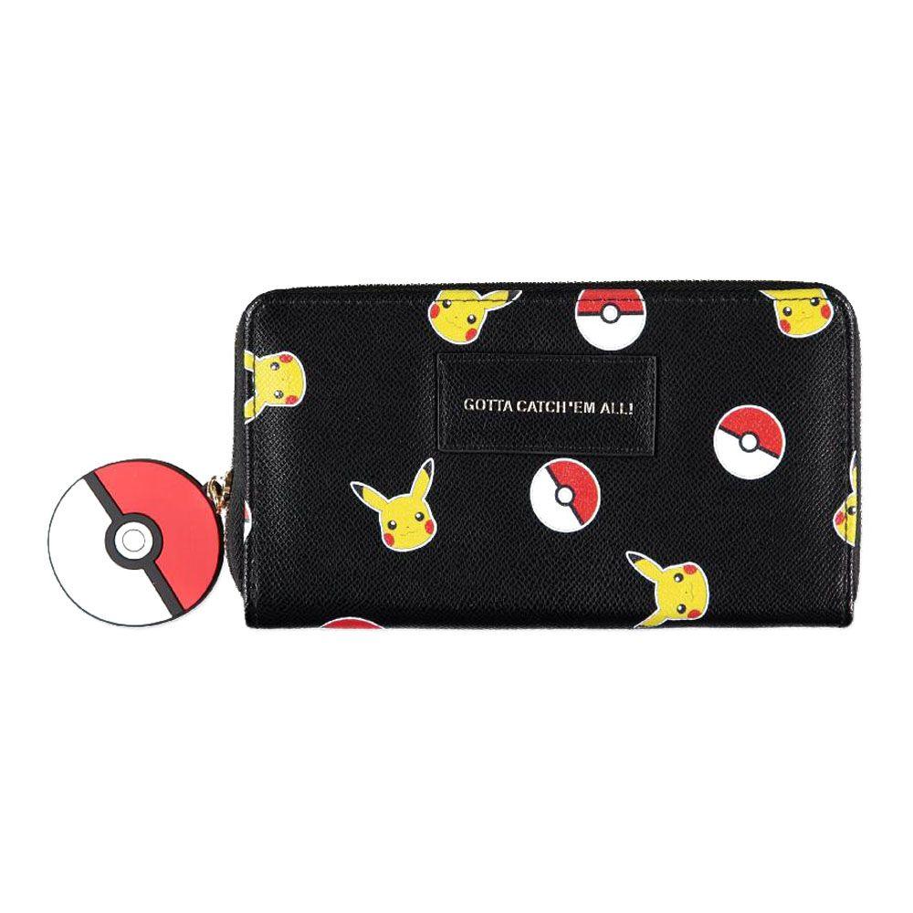 POKEMON Pika & Pokeball All-Over Print Zip Around Purse Wallet Female Black