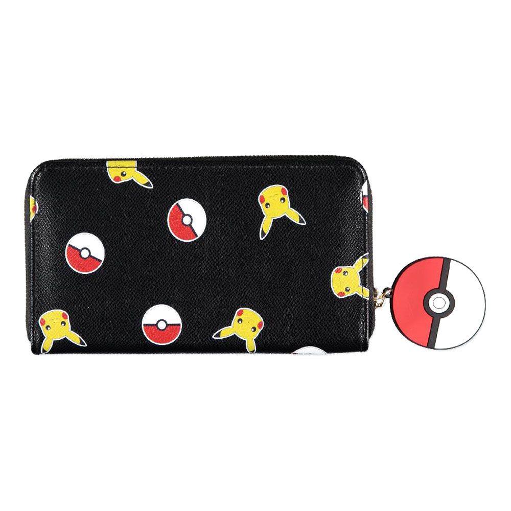 POKEMON Pika & Pokeball All-Over Print Zip Around Purse Wallet Female Black