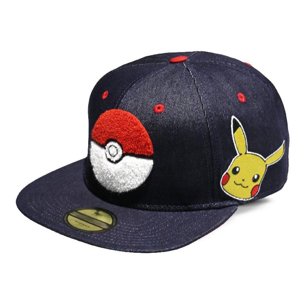 POKEMON Pokeball Denim Snapback Baseball Cap Unisex Blue