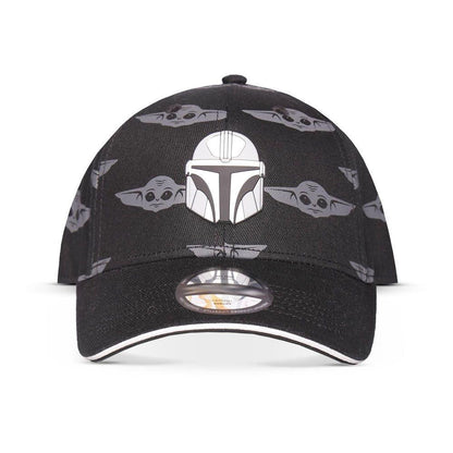 STAR WARS The Mandalorian Helmet Patch with Grogu All-over Print Adjustable Baseball Cap Black/Grey