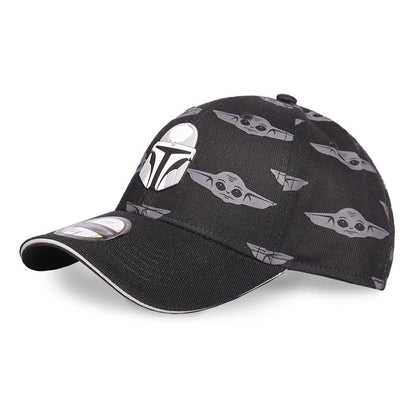 STAR WARS The Mandalorian Helmet Patch with Grogu All-over Print Adjustable Baseball Cap Black/Grey