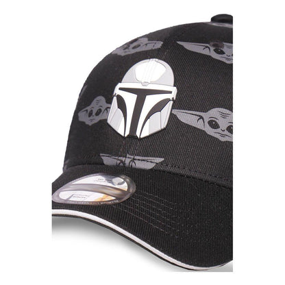 STAR WARS The Mandalorian Helmet Patch with Grogu All-over Print Adjustable Baseball Cap Black/Grey