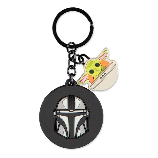 STAR WARS The Mandalorian Boba Fett Helmet & Grogu Rubber Keychain Multi-colour