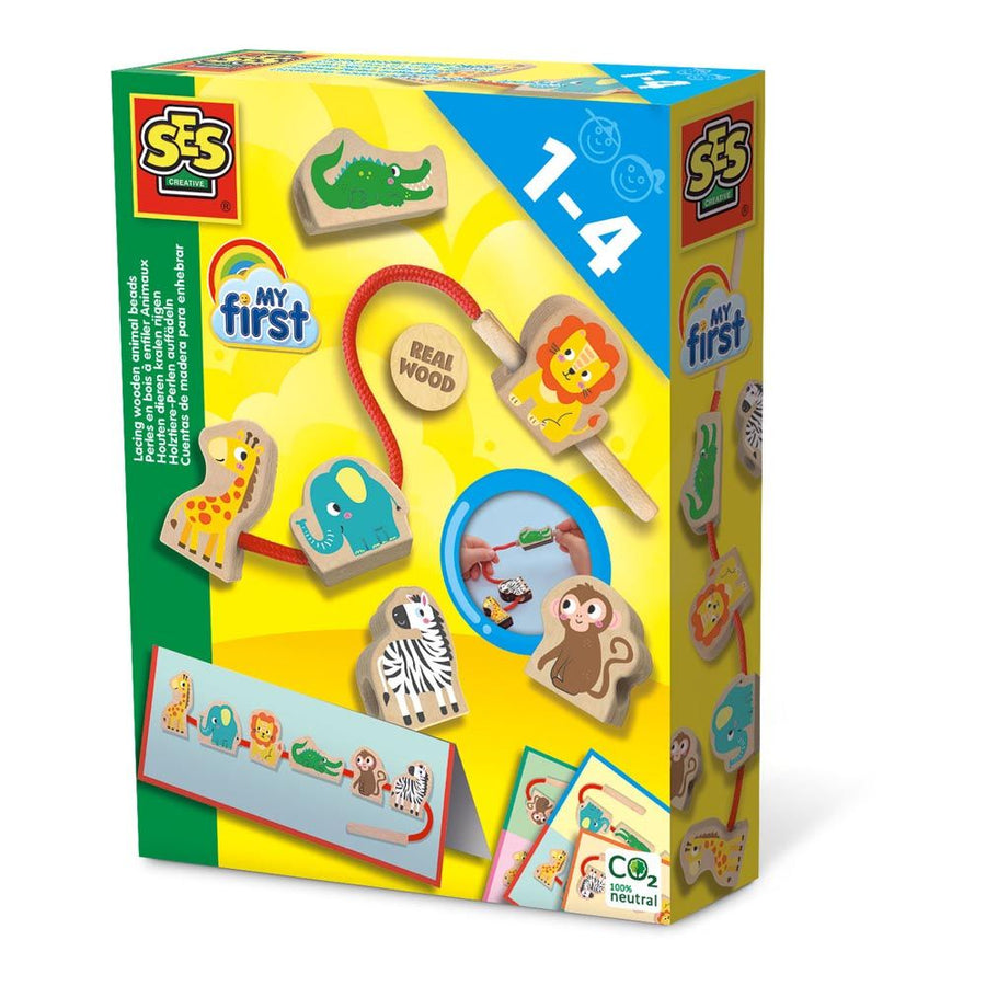 SES CREATIVE My First Lacing Wooden Animal Beads, 1 to 4 Years