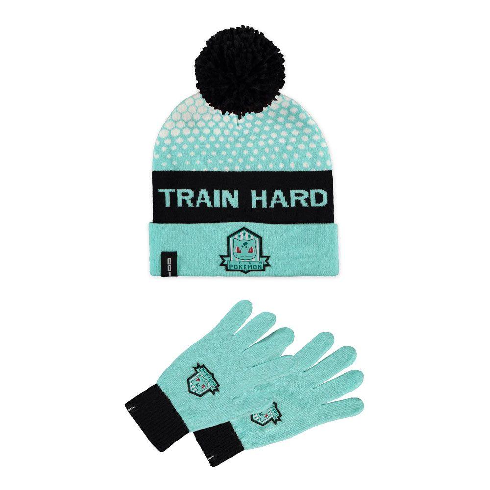 POKEMON Bulbasaur Train Hard Beanie & Knitted Gloves Giftset Turquoise/Black