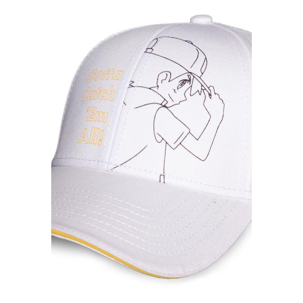 POKEMON Gotta Catch Them All Ash Line Art Adjustable Cap White