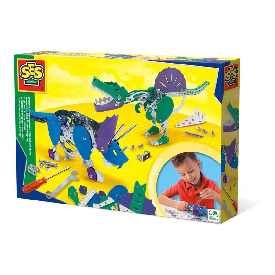 SES CREATIVE Triceratops and Spinosaurus Metal Dinosaur Construction Set, Seven Years and Above