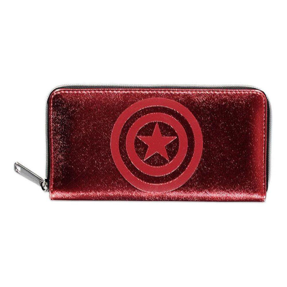 MARVEL COMICS Captain America Shield Logo Zip Around Wallet Red