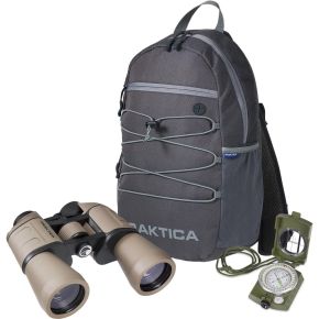 PRAKTICA Falcon 10x50mm Porro Prism Field Binocular Sand + Compass & Backpack